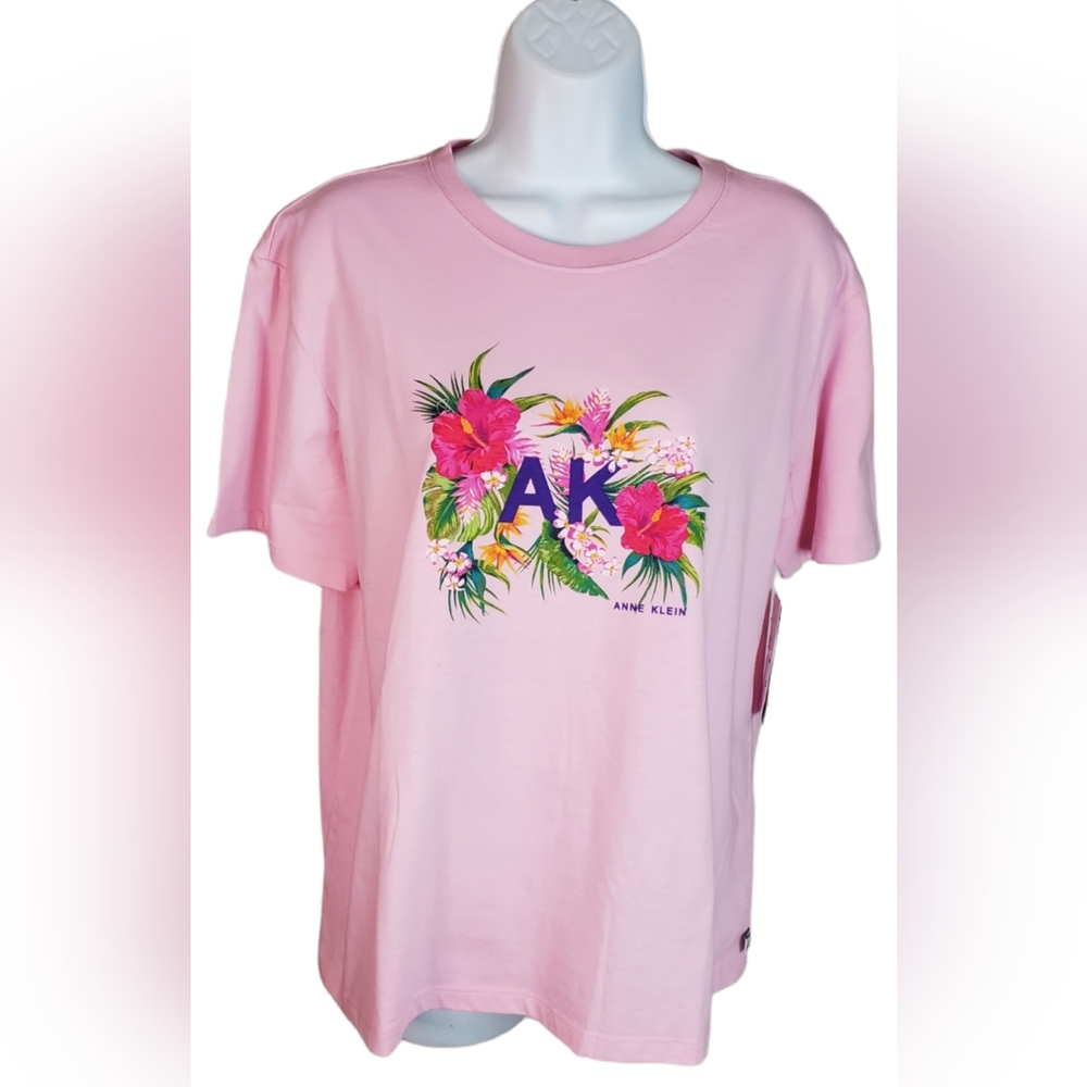 Ann Klein Womens T-Shirt Size Small Pink Jungle Wild Blossom